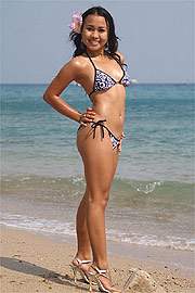 Beautiful Asian Bikini In Heels At The Beach