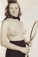 Sweet Small Boobs Vintage Girl Holding Her Tennis Racquet